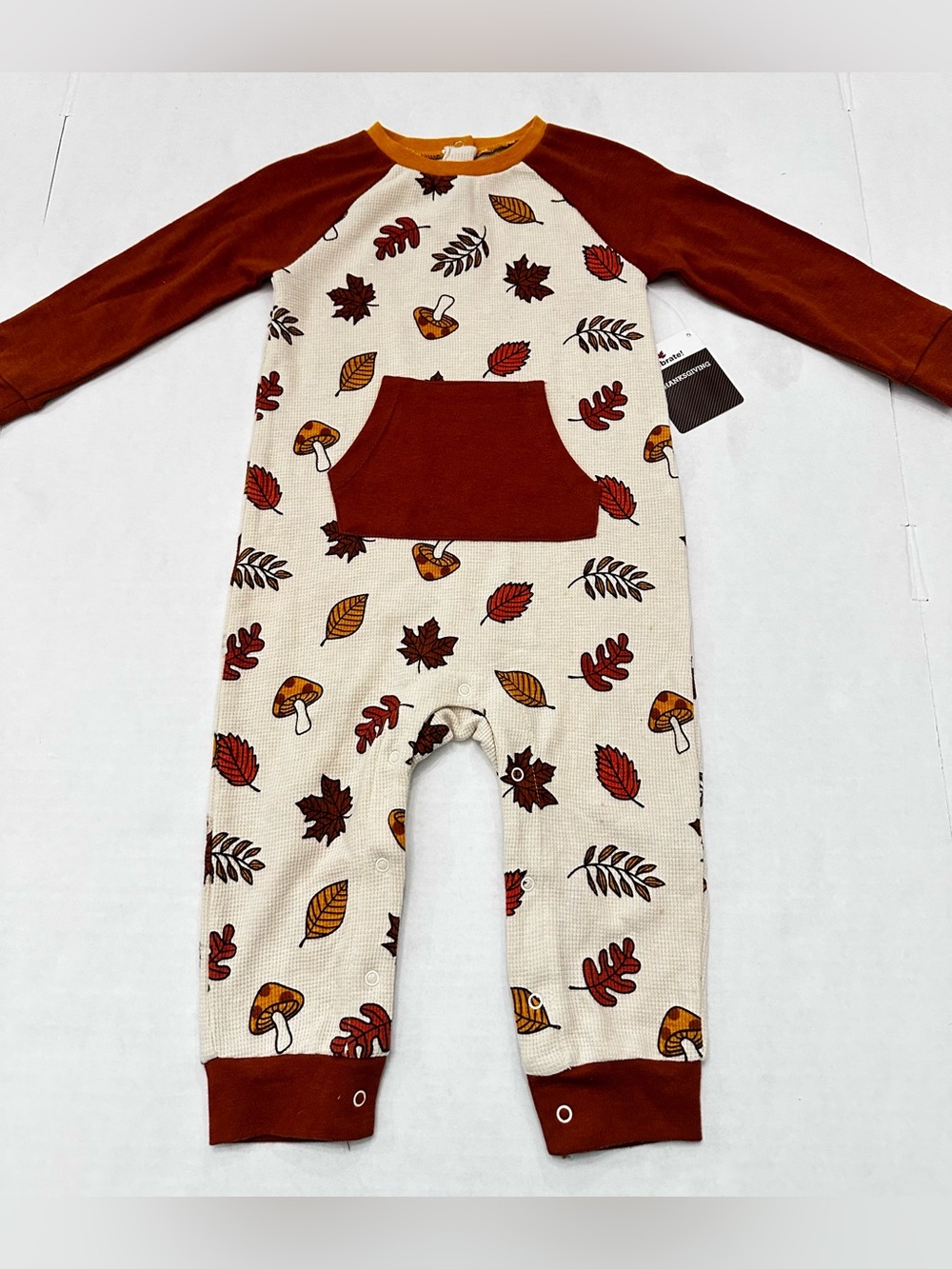 Baby Thanksgiving Fall Leaf Mushroom Long Sleeve Romper Size 18 Months